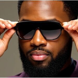 SUNGLASSES MEN DESIGNER GLASSES‎ RECTANGULAR STYLE FLAT BLACK LENS MODERN STYLE